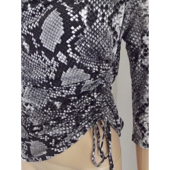 Michael Kors Shirt Sz Small gray black snakeskin stretch asymmetrical hem ruched - Picture 4 of 11